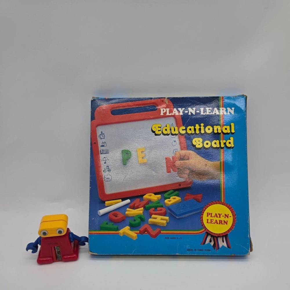 Vintage Play-N-Learn Educational Board Magnetic Letters Chalkboard Missing J